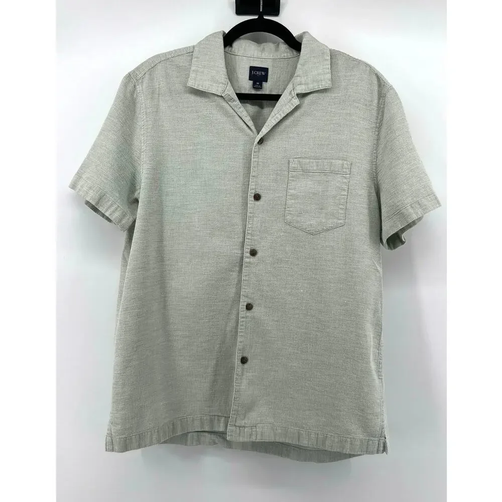J.crew Men's Short Sleeve Gauze Camp Shirt Size M Button Down Green Gray